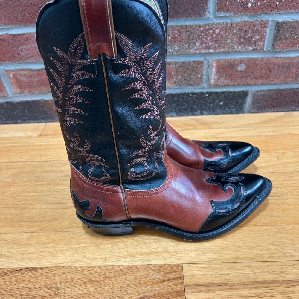 Elegant Black and Brown Western Ankle Boots